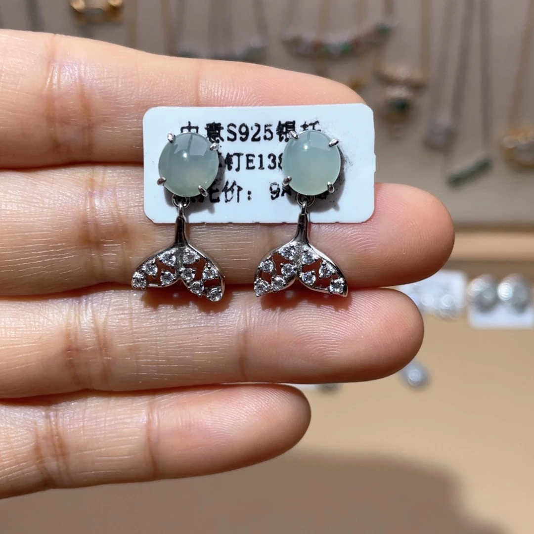 银S925镶嵌翡翠耳饰