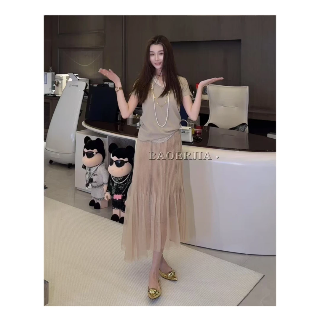 20-【风琴褶】宝儿家含幂BD21725102早春设计师款立体网纱百褶半裙