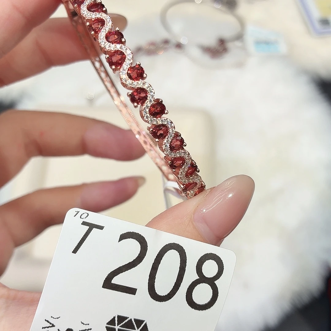 手镯银S925镶嵌石榴石