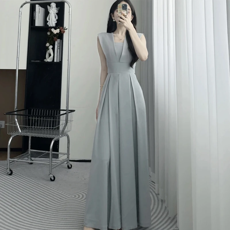 时尚气质女神范阔腿连体裤套装女2025夏装新款修身显瘦连身连衣裤