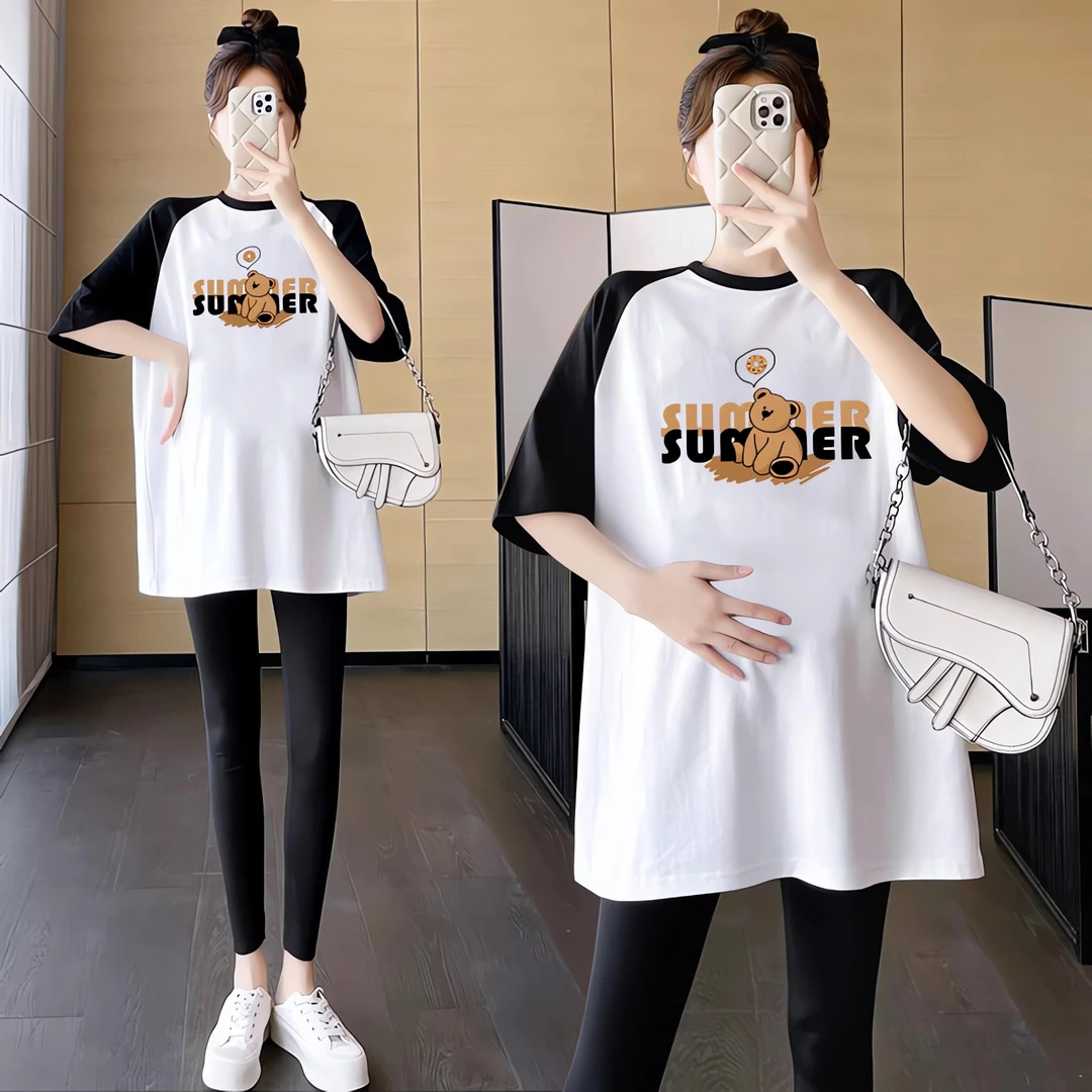 孕妇装夏装上衣2025新款遮孕肚短袖韩版印花纯棉薄款t恤夏季打底