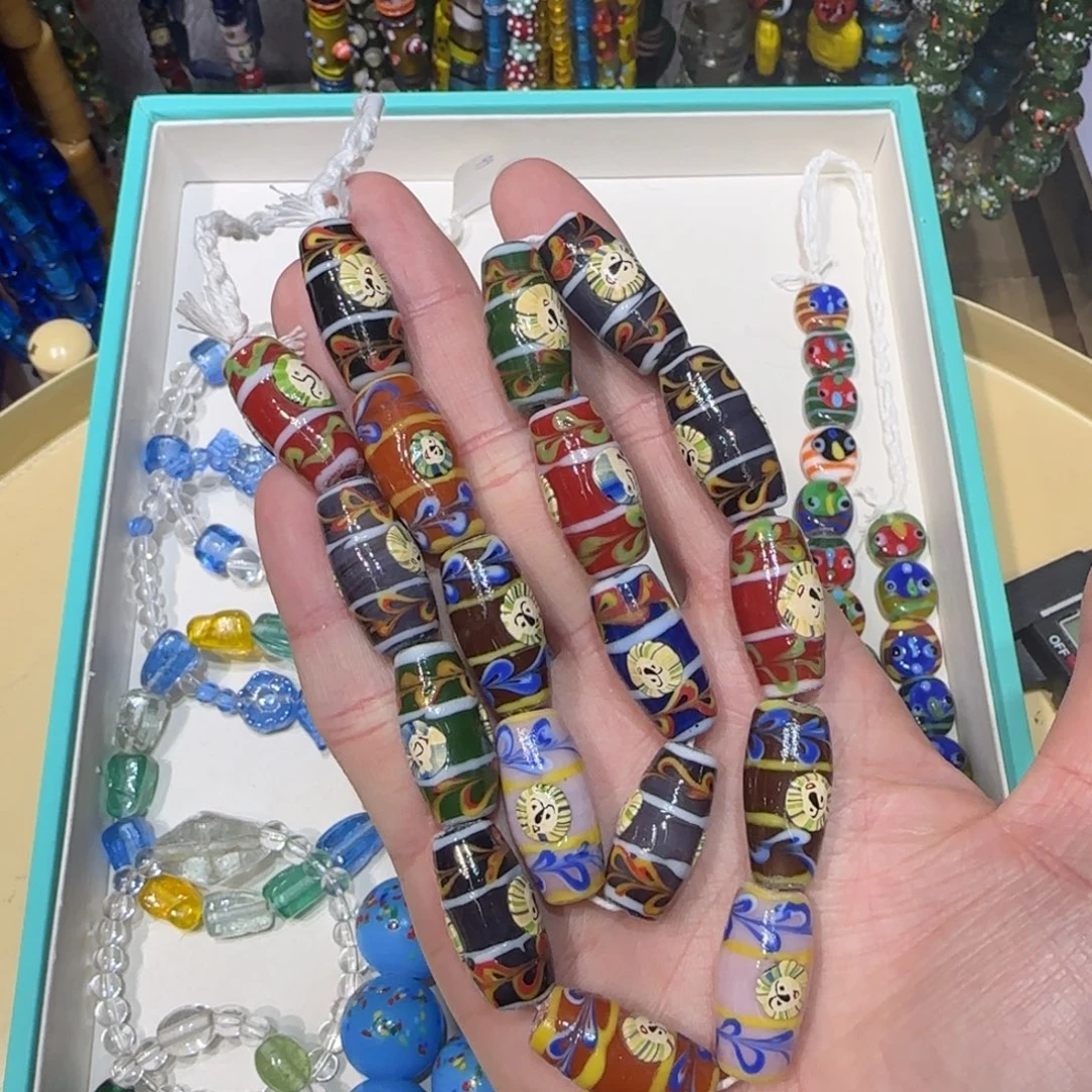 琉璃非金属橄榄狮子脸彩绘琉璃珠