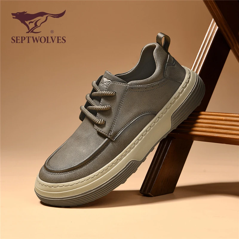 七匹狼男鞋2025秋季新款休闲舒适潮流系带百搭户外工装鞋皮鞋0001