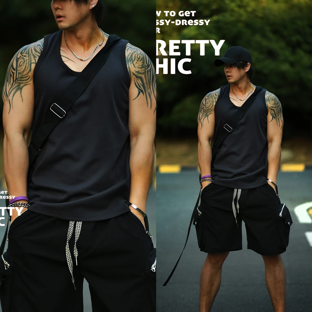 时尚潮流定制双面撞色深灰内紫个性创意百搭微阔背心