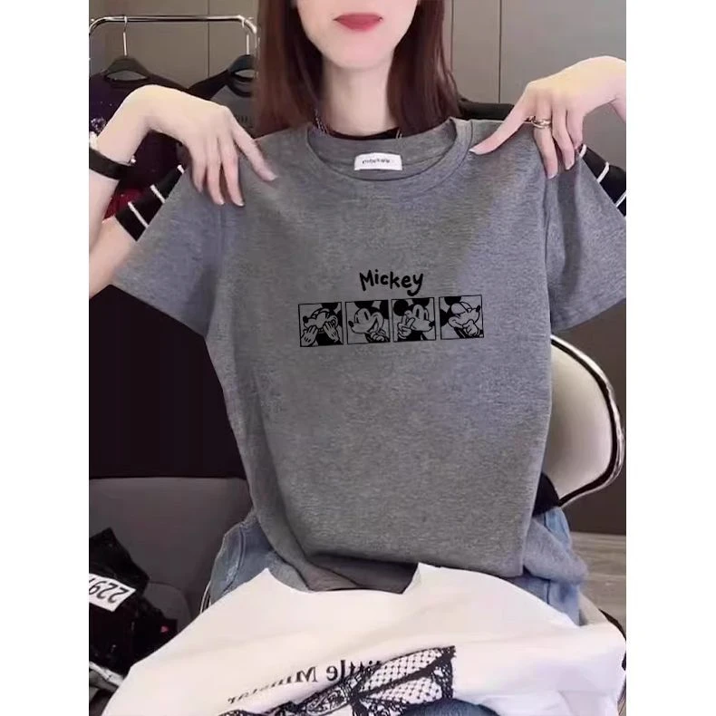 2025新款正肩纯棉圆领短袖t恤女装简约时尚百搭显气质深灰色上衣