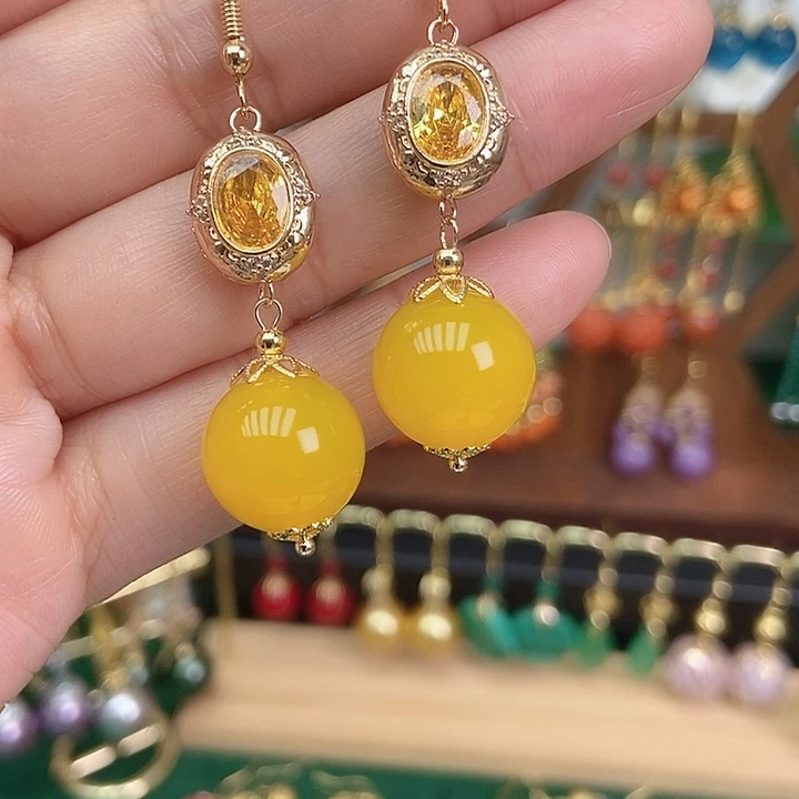 玛瑙/玉髓合金耳饰