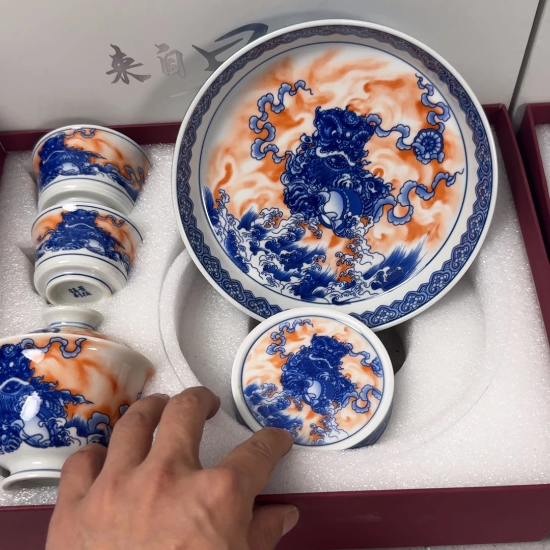 摆件梵红狮子五件套