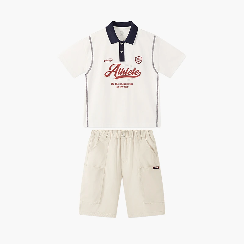 MQD童装25夏季新品学院风polo衣服儿童翻领字母T恤POLO衫套装宝宝