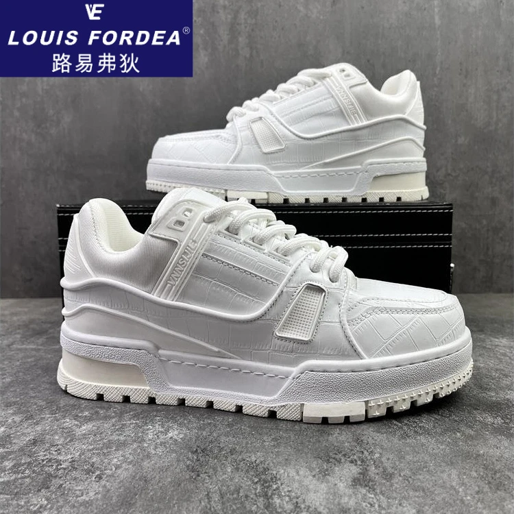 Louis Fordea/路易弗狄男士高档板鞋运动休闲皮鞋厚底增高老爹鞋