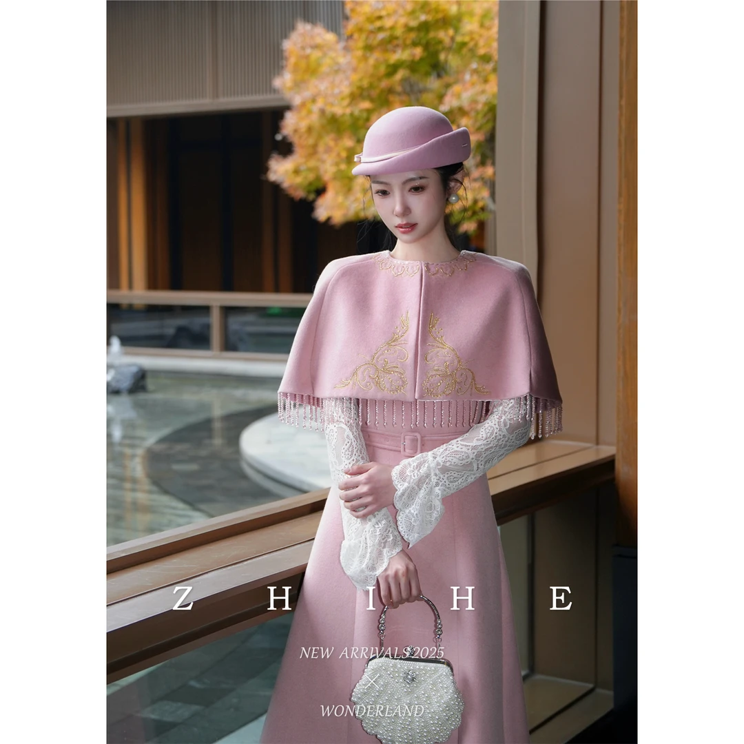 无艳一禾【婉梦别】法式千金重工绵羊毛呢无袖连衣裙+刺绣流苏披肩