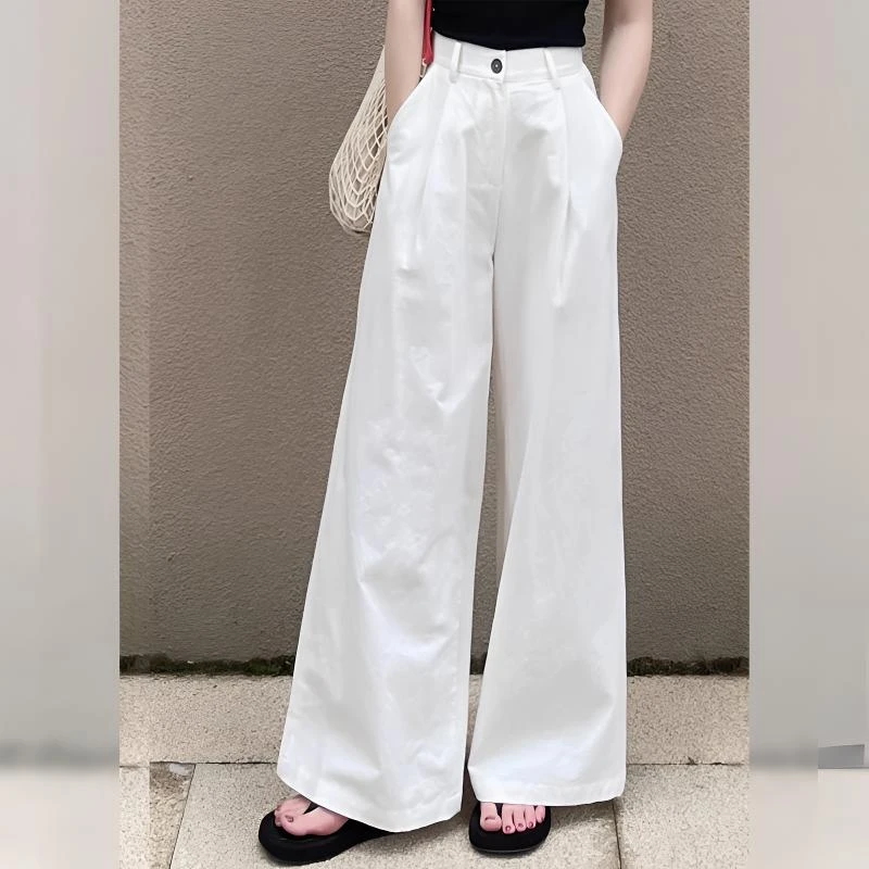 白色阔腿裤2025夏季新款梨形身材今年流行爆款设计感宽松直筒裤女