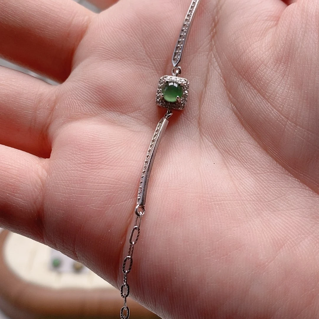 ****贝翡翠银S925镶嵌手链