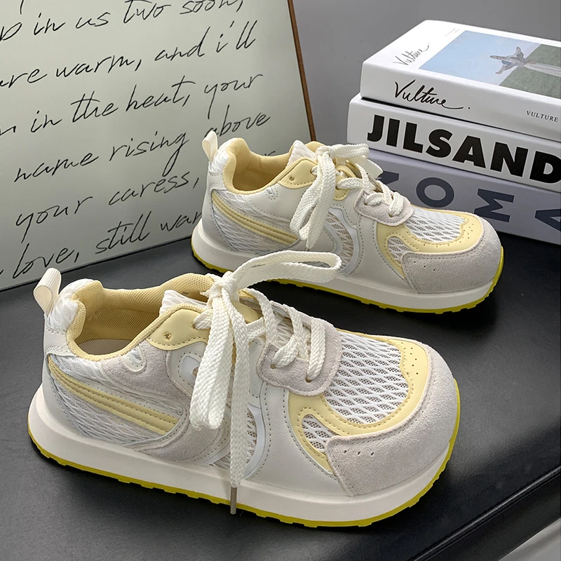 网面透气德训鞋女2025夏季新款透气轻便丑萌百搭厚底休闲潮鞋5129