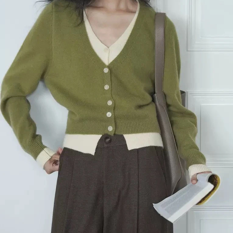 女针织毛针织衫复古菱格短款开衫秋季常规款冬季