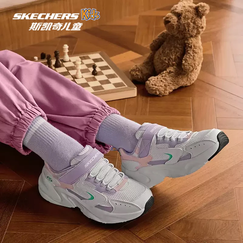 【踏浪老爹鞋】斯凯奇官方儿童女童鞋拼接复古跑步鞋舒适儿童运动鞋