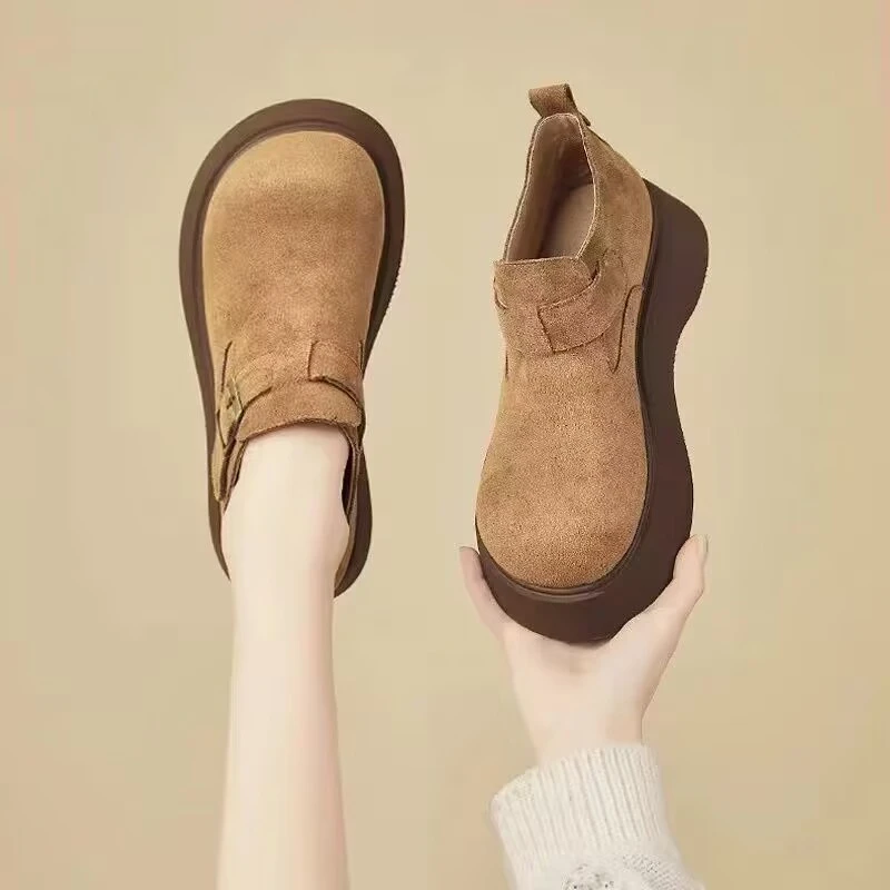 博肯鞋女2025春季新款松糕底英伦风搭扣休闲乐福鞋女百搭2-6