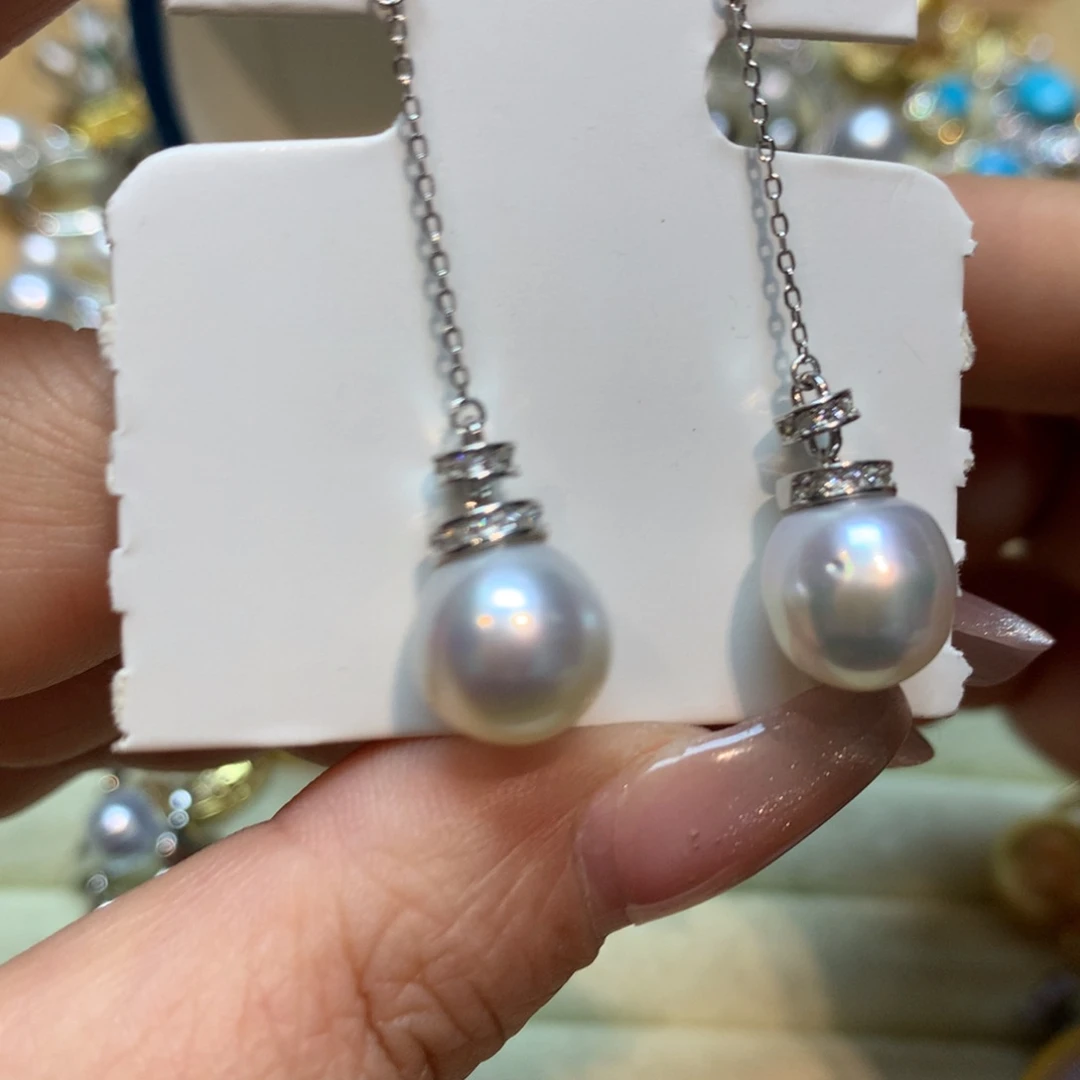 海水珍珠耳饰银S925镶嵌