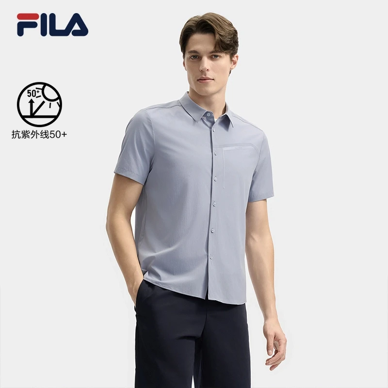 Fila/斐乐男【抗紫外线50+衬衫】运动休闲短袖梭织上衣F11M523402F