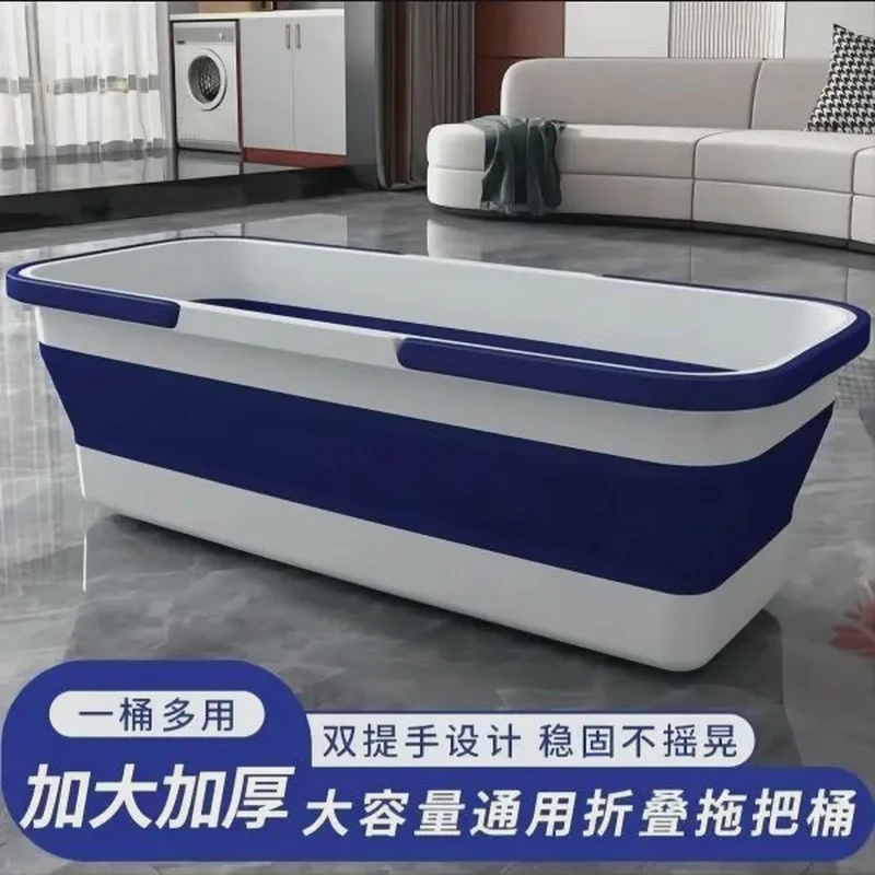 【三色可选】平板拖把专用折叠桶家用长方形免手洗新款多功能带轮桶