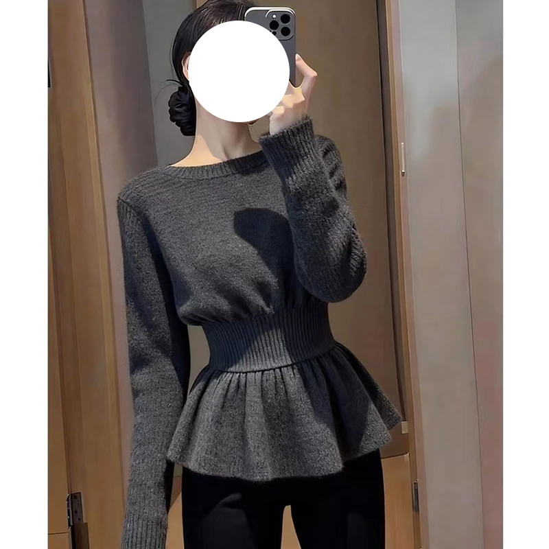 法式设计感收腰气质针织毛衣秋冬新款大码胖MM百搭显瘦内搭上衣潮