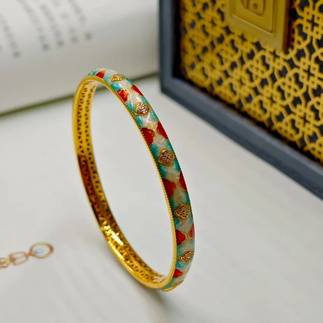 925银珐琅手镯 S925银镯子珐琅彩时尚优雅浪漫气质100号S00