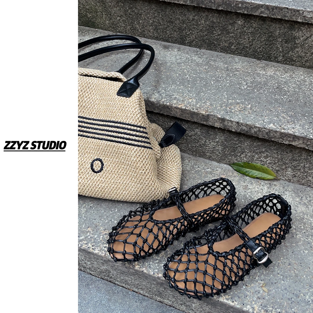 【ZZYZ】“琉光镂影”小众设计编织镂空透气浅口平底玛丽珍芭蕾舞鞋