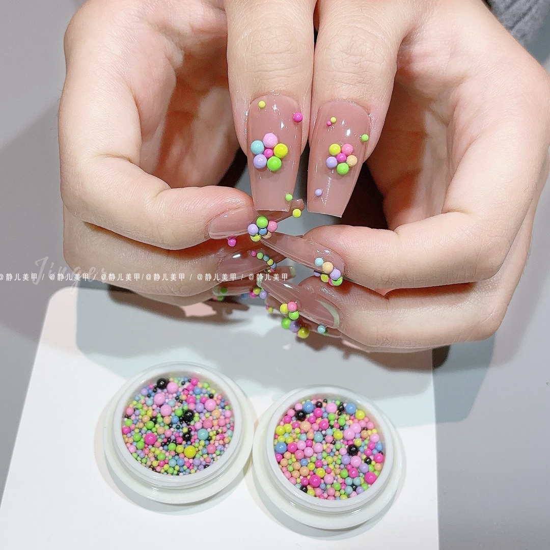 多巴胺马卡龙气泡珠大小混鱼子酱混色单色混装美甲彩色钢珠饰品