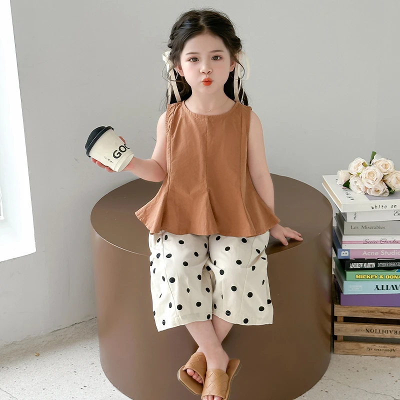 女童超好看夏装套装2025新款小女孩夏季无袖韩版女宝宝休闲衣服潮
