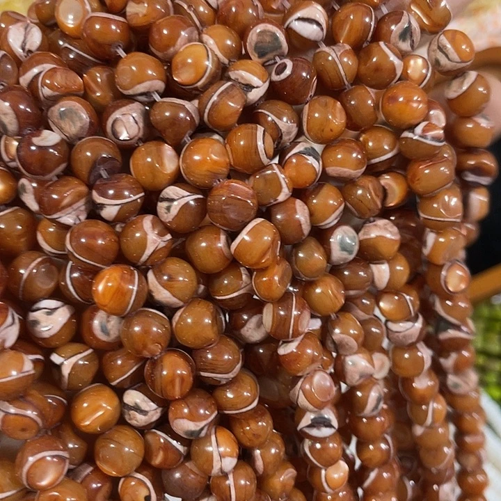 玛瑙/玉髓合金珠宝半成品一条8mm定制款金棕色随形相思豆