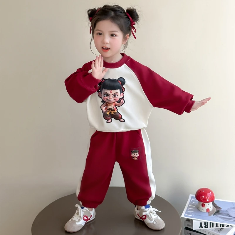 小哪吒儿童服装女童秋装运动卫衣套装2025新款女孩女宝宝春秋衣服