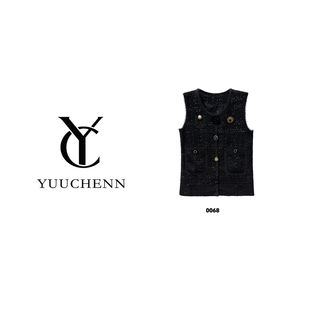 YUUCHENN 法式小香风马甲女粗花呢显瘦职场穿搭时尚马夹短款 0068