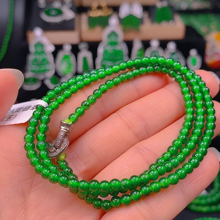 翡翠未镶嵌耳饰天然A货翡翠珠链卡3.6