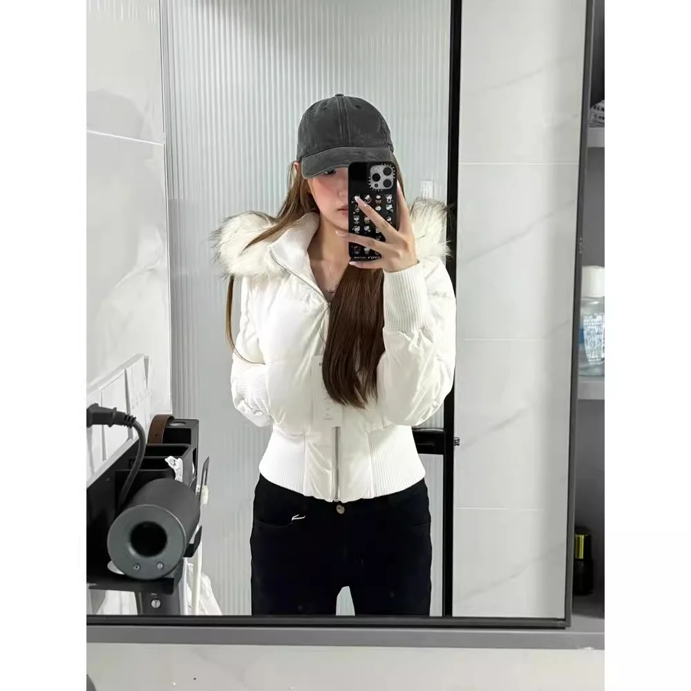 粉色甜美毛领连帽棉服女冬季新款高级感收腰显瘦加厚保暖棉衣