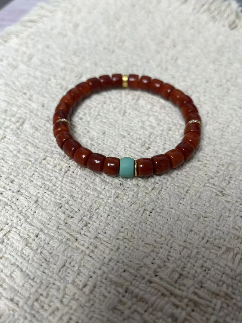 【灵兮珠宝】18K金镶嵌南红牛血红直切手串