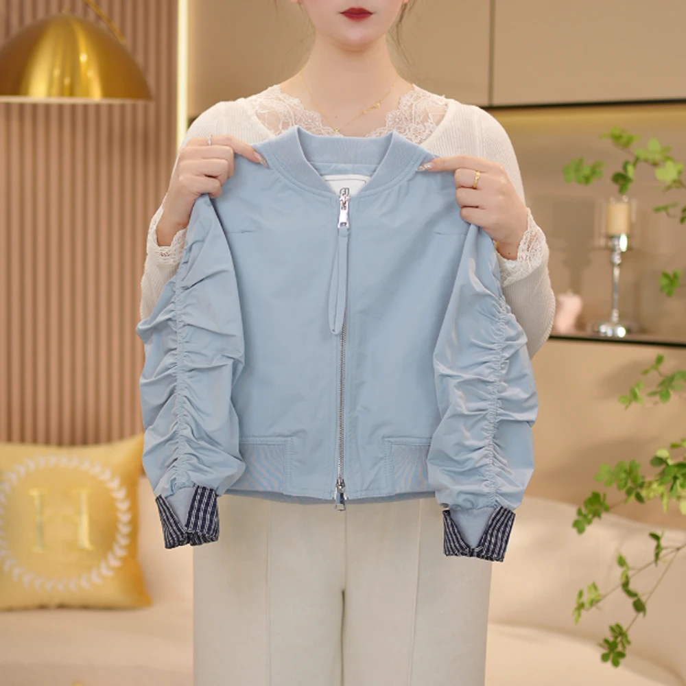 女童2025春季新款韩系时尚洋气百搭拉链纯色夹克棒球服外套-8072