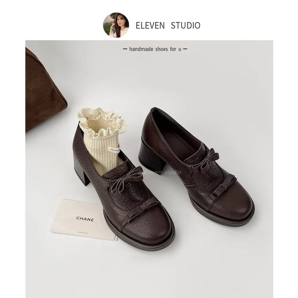 【王11】羊皮版~英伦风法式赫本秋冬蝴蝶结单鞋 5CM/恰逢