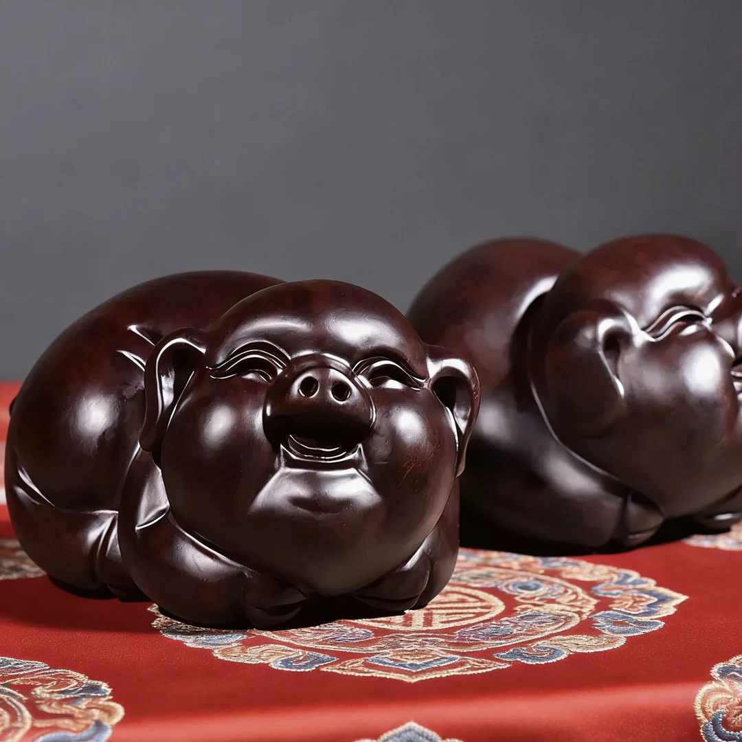 【限量福利】黑檀实木雕刻生肖猪摆件专业小件颜色一个