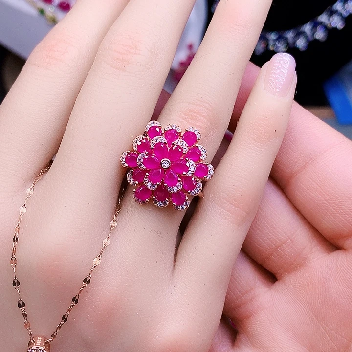 戒指银S925镶嵌红宝石