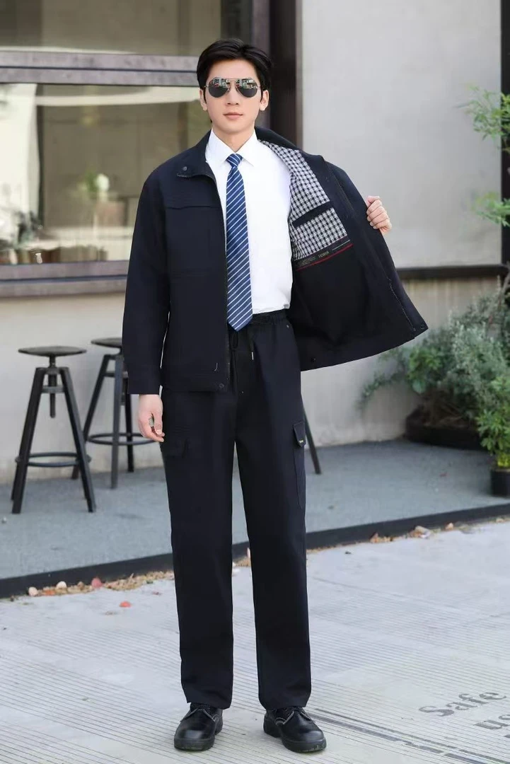 纯棉隐形拉链口袋工作服加厚休闲时尚加厚电焊秋冬劳保服套装工装