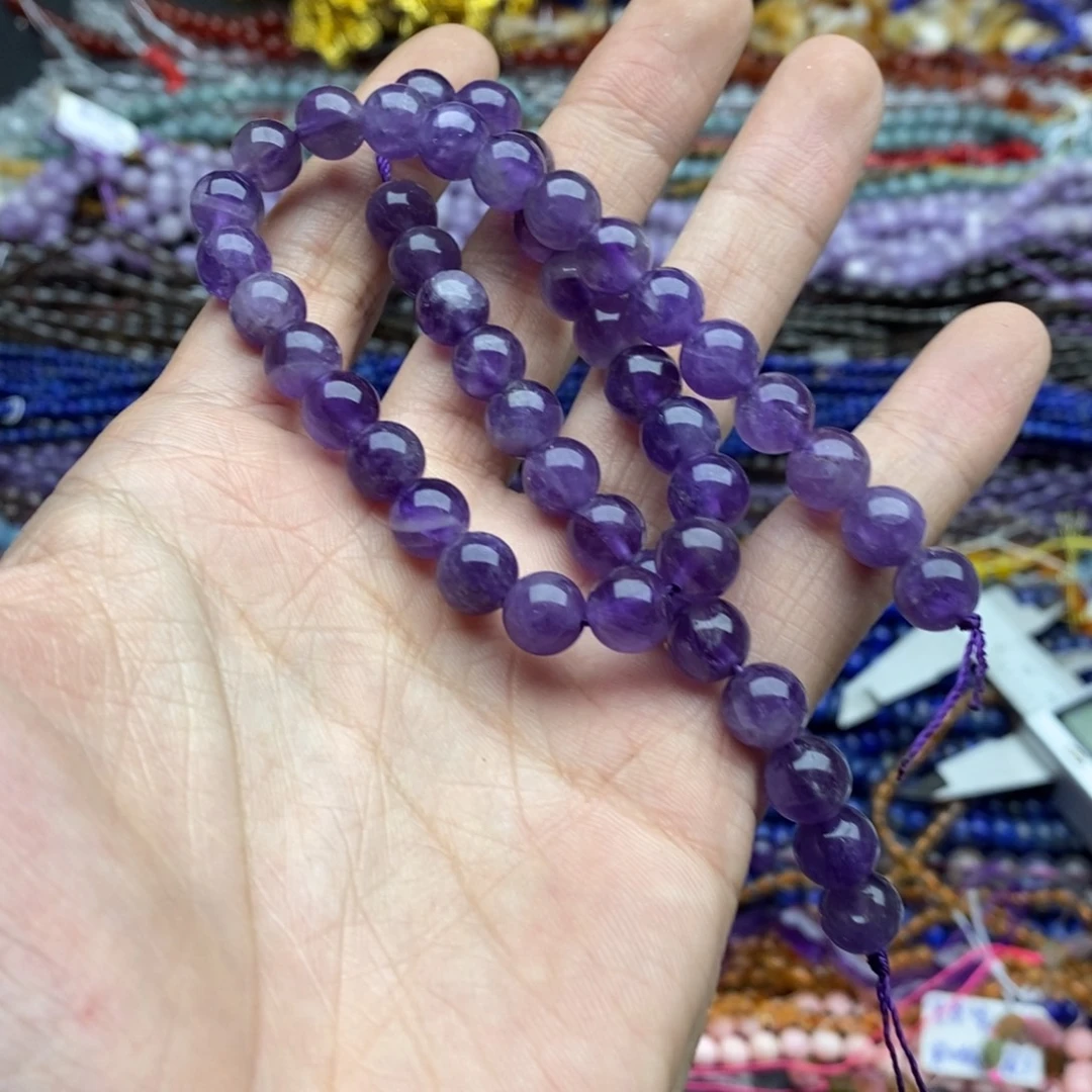 玛瑙/玉髓未镶嵌珠宝半成品一条天然8.4mm紫水晶圆珠