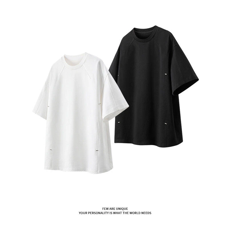 宽松金属装饰美式tee潮流休闲男士夏季百搭短袖