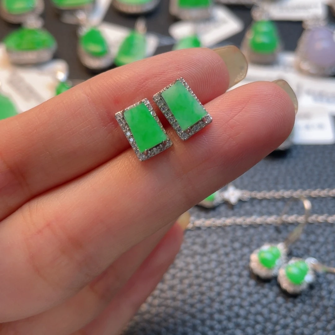 翡翠银S925镶嵌吊坠(不含链)耳钉