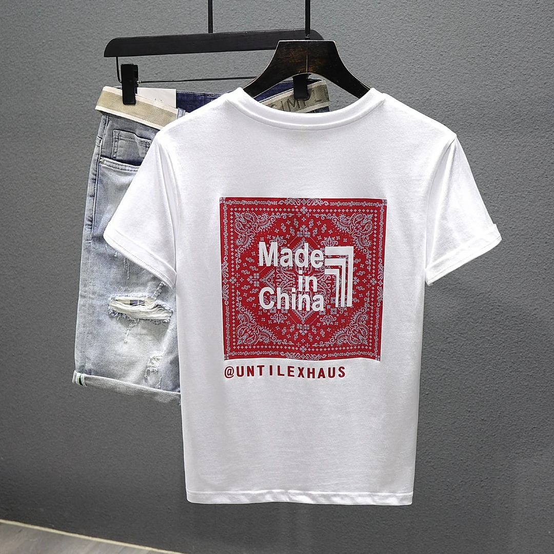 DeweLvum夏季个性潮牌时尚圆领短袖t恤男潮印花百搭半袖上衣男装