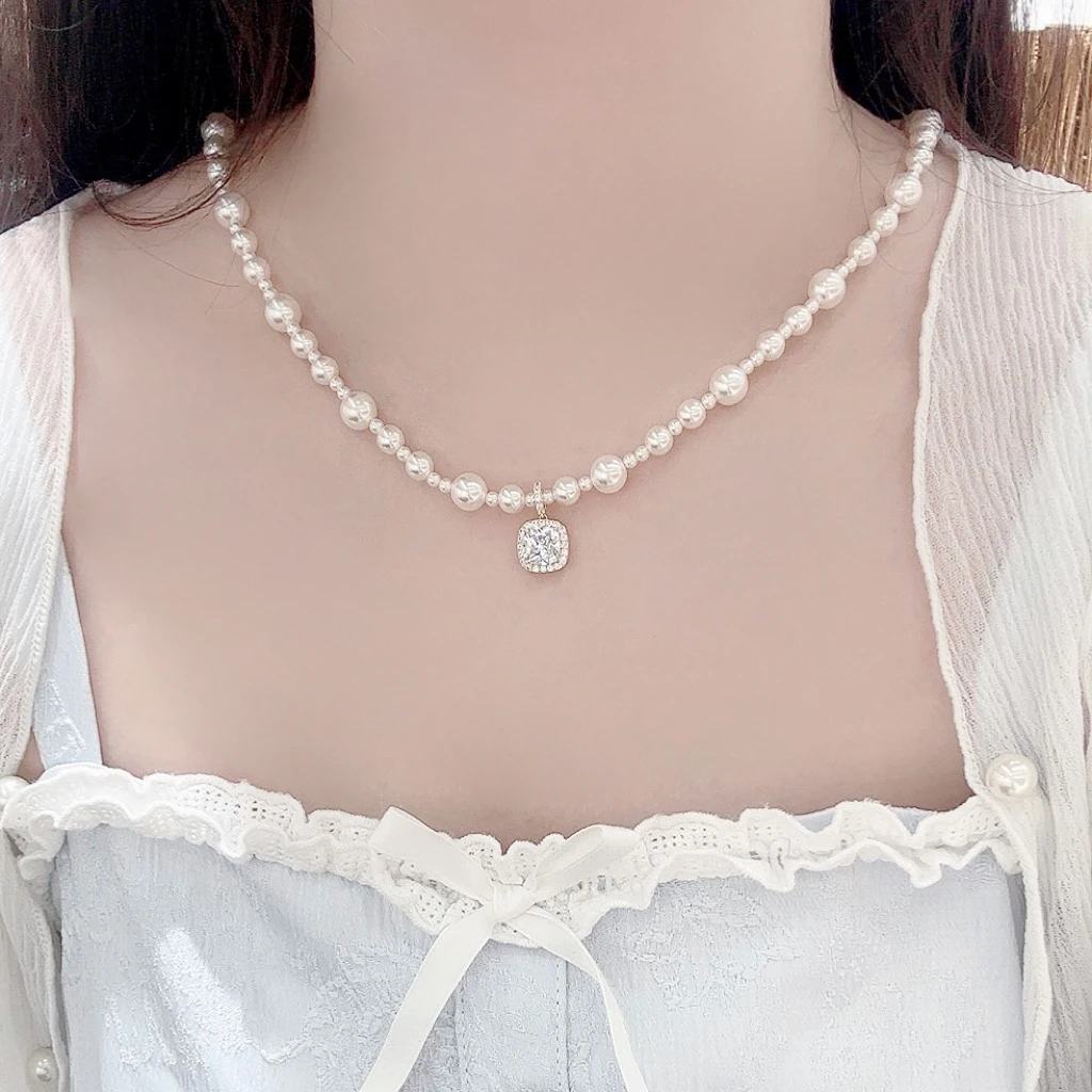 铜合金项链 气泡方糖仿珍珠项链轻奢高级感气质小众设计