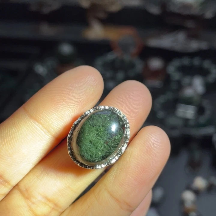 水晶银S925镶嵌戒指绿幽灵戒指