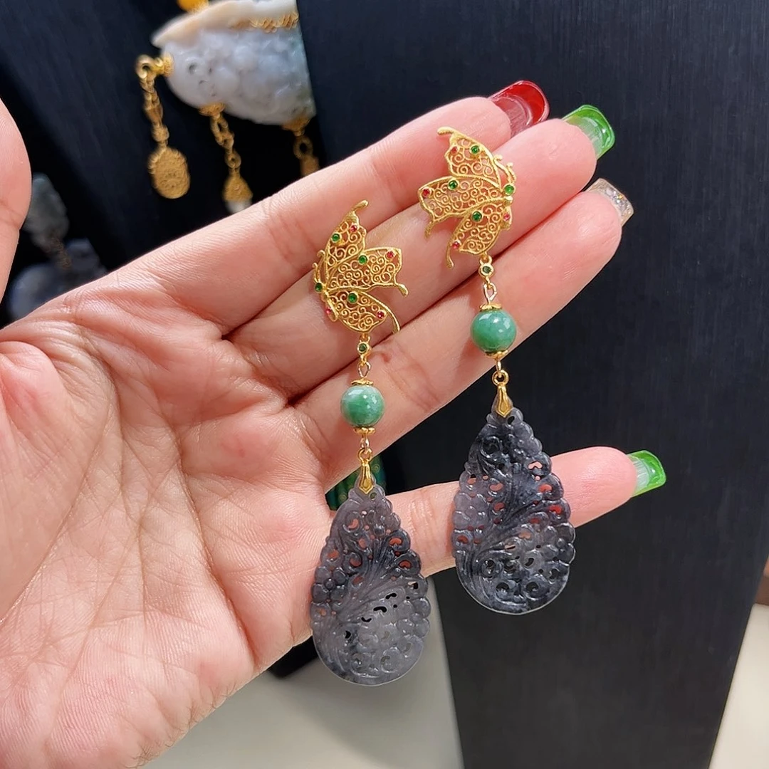 【闪购商品】翡翠耳饰未镶嵌乌鸡