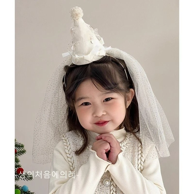 宝宝生日帽子头纱发箍儿童女童头箍一周岁发饰女孩发卡头饰新款