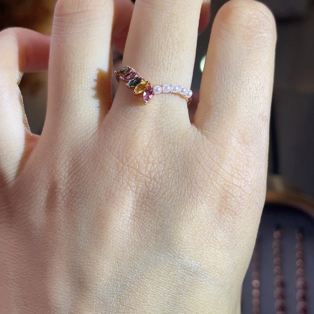 银S925镶嵌戒指碧玺