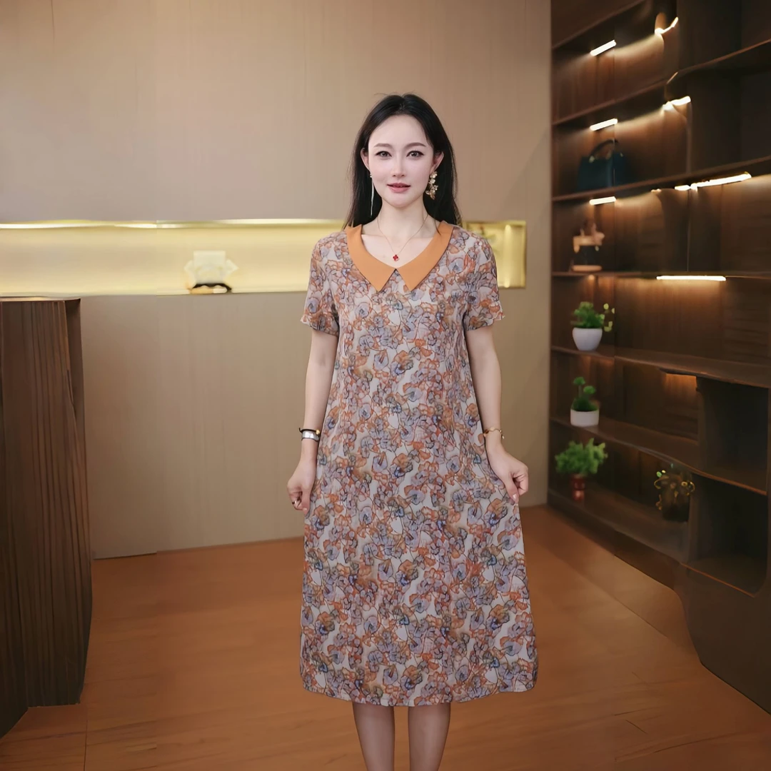 10328-夏季新款气质清凉透气遮肉时尚显瘦大码减龄连衣裙【G仓】