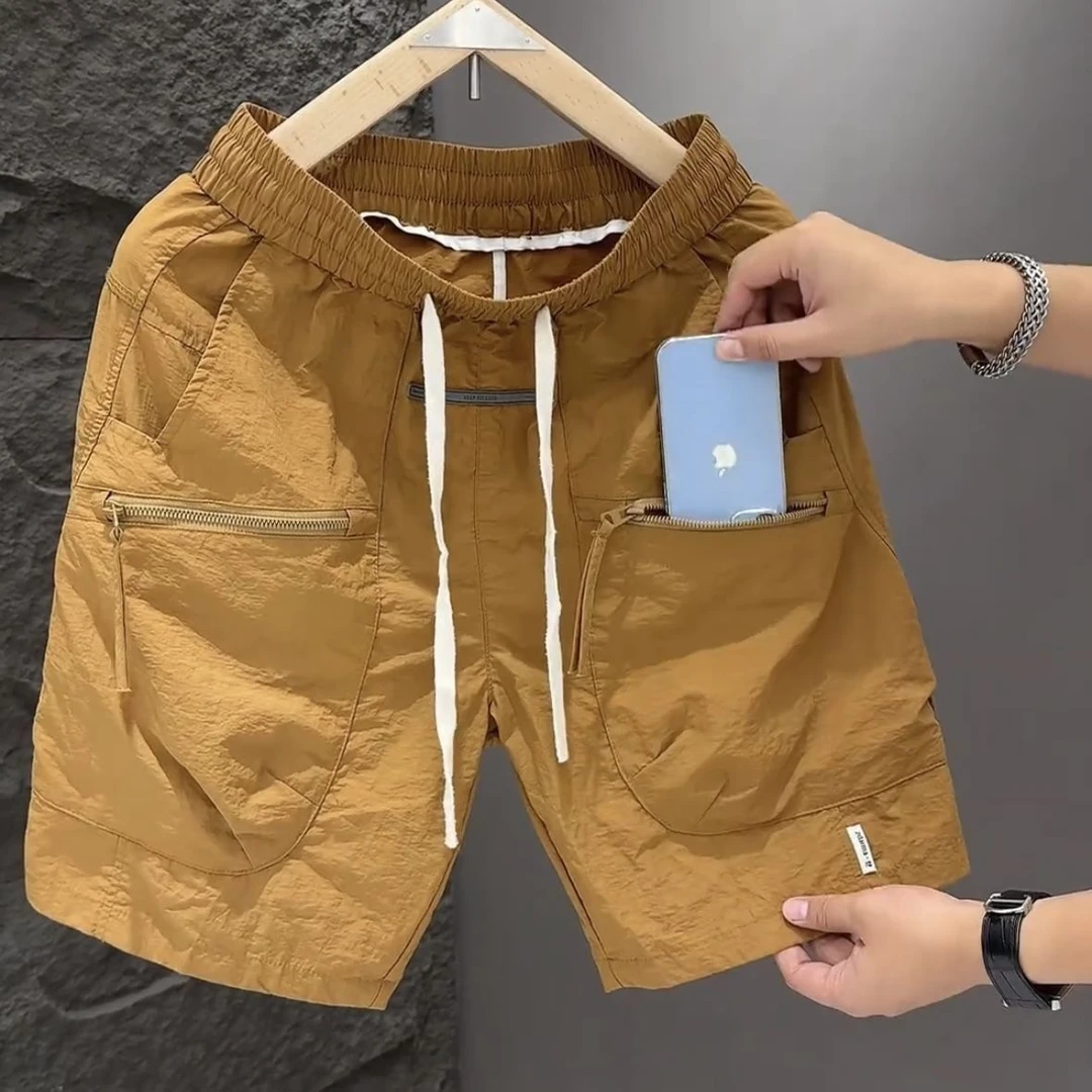 美式运动工装裤2025新款速干五分裤多口袋户外机能宽松透气短裤